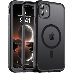jaroco Magnetic for iPhone 11 Case, [Compatible with MagSafe][Military Grade Drop Protection][Heavy Duty Protection][Non-Slip][Shockproof] 2-Layer Durable Bumper Phone Case 6.1''-Black