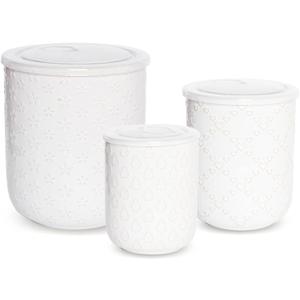 Bosmarlin Canisters Sets for the Kitchen, Ceramic Canisters with Airtight Lids for Countertop, Storage Containers for Sugar, Coffee Bean, Flour, Dishwasher Safe (White, 26/44/75 Oz)