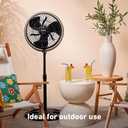 HOLMES 16" Outdoor Misting Stand Fan, Hose Connection, 3 Speeds, 3 Micro-Mist Levels, 80° Oscillation, Adjustable Height, 25° Head Tilt, GFCI Plug, Black