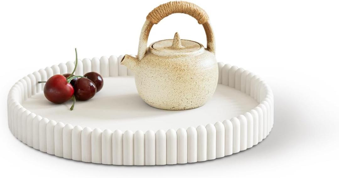 Coffee Table Tray, Home Decor Round Tray, Concrete White Coffee Table Decor Trays, Serving Decorative Trays for Dining Table (11")