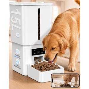 15L/63 Cups Automatic Dog Feeder for Large Breeds: Feeds for 1825 Days, Anti-Clog Design for 223mm Kibble - Smart Dog Food Dispenser with HD Camera and Timer for Busy Pet Parents