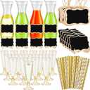 74 Pcs Mimosa Bar Supplies 34 oz Plastic Carafe with Lids Drink Juice Carafe with Champagne Flutes Plastic Water Pitcher for Mimosa Bar with Wooden Chalkboard Tags Straws(Gold)
