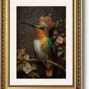 ARPEOTCY Royal Hummingbird Wall Art, Framed Jewel‑Tone Bird Painting Print, Ornate Gold Frame, 11×14 Inch Elegant Nature Décor for Living Room, Bedroom or Entryway