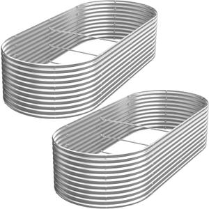 2 Pack Tall 8x4FT Corrugated Galvanized Steel Raised Garden Bed Outdoor, Oval Raised Beds for Gardening, Metal Above Ground Garden Bed for Vegetables and Flowers, 8x4FTx16inch
