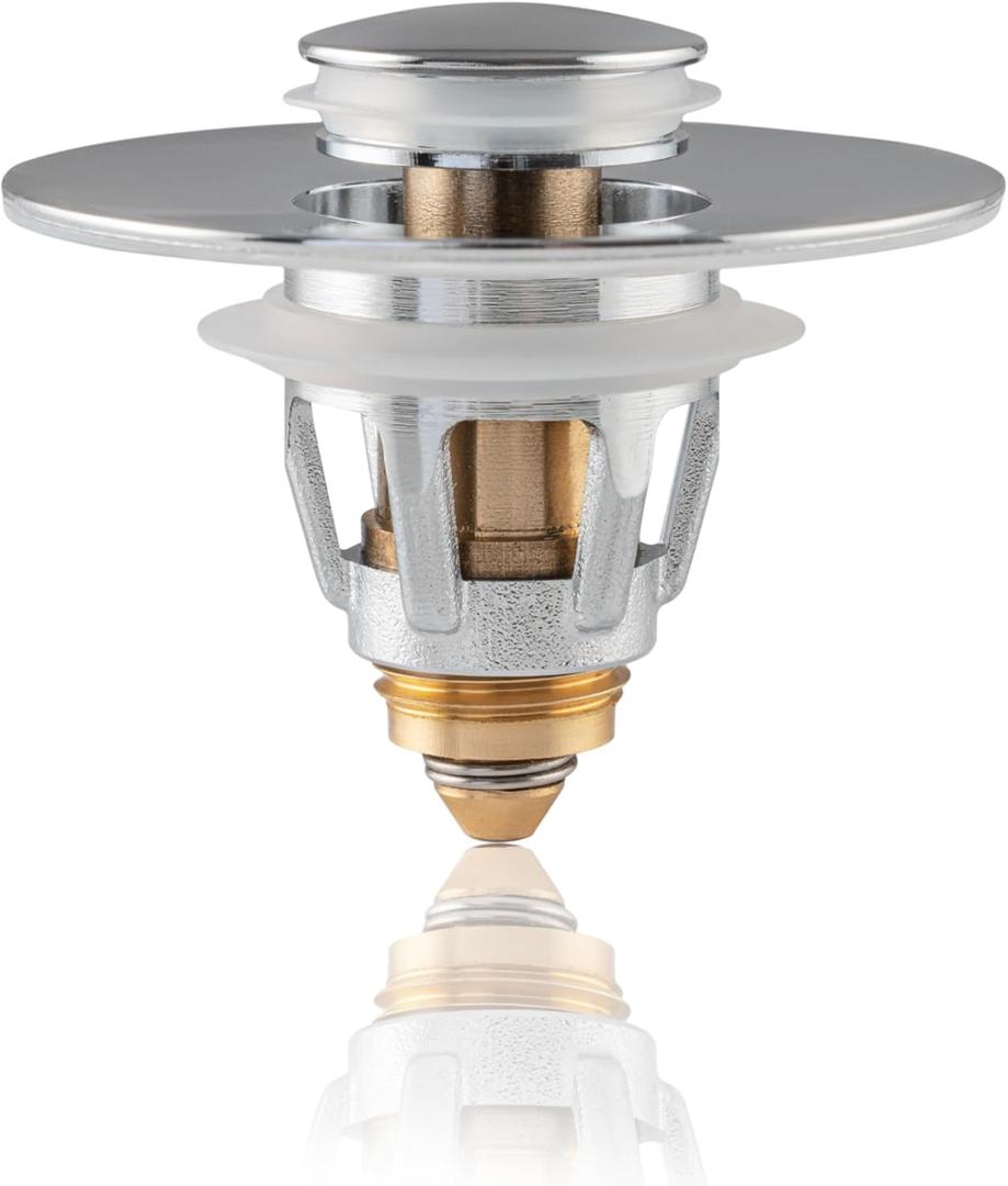 Universal Bathroom Sink Stoppers  Premium Universal Pop-Up Drain Plug for 1.11.96 | Stainless Steel & Brass Core | Anti-Clog Filter | Easy Tool-Free Installation