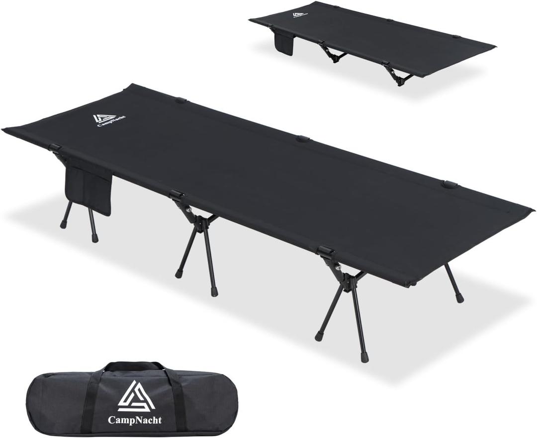CAMPNACHT Ultralight Camping Cot with Leg Extenders, Aluminum Lightweight Folding Cot for Adults, Portable Backpacking Compact Tent Cot for Outdoor, Hiking, 1 Pack with 2 Use Modes, Black, 74.8 x 25.98 inches