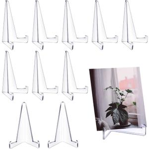 Bucherry 10 Packs Mini Easel Display Stand Acrylic Small Plastic Easel Holder Acrylic Stand for Display Place Card Holders for Home Office 3.4 x 2.5 Inch(Clear)