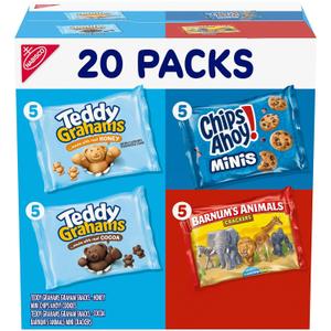 4 x Nabisco Fun Shapes Variety Pack, Barnum's Animal Crackers, Teddy Grahams and CHIPS AHOY! Cookies, 20 Snack Packs