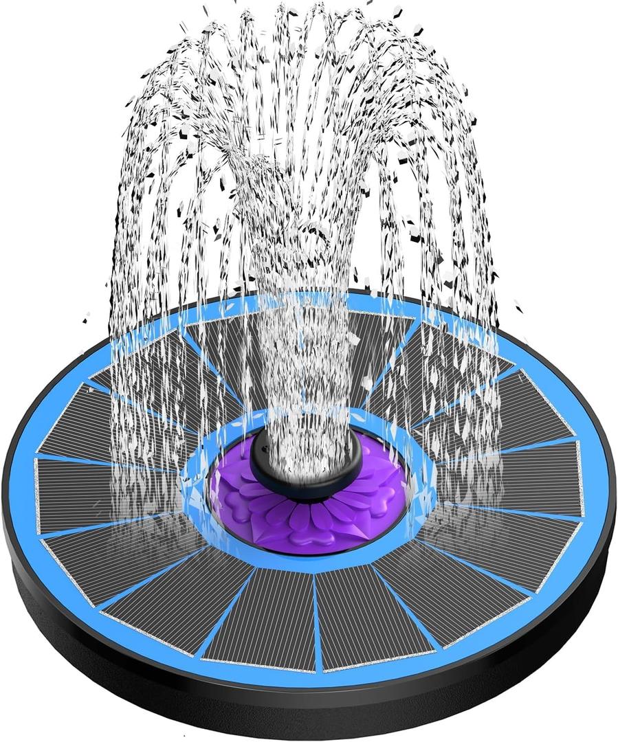 SZMP Solar Fountain 3.5W Bird Bath Fountains with Flower Upgraded Glass Panel, Solar Powered Water Fountain with 7 Nozzle & 4 Fixer, Solar Fountain Pump for Bird Bath, Garden, Pond, Pool (Blue)