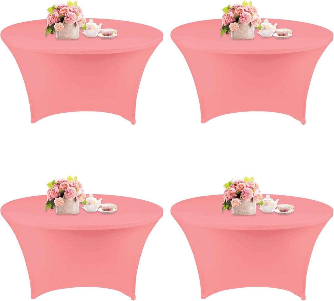 Fivenl 4 Pack 6FT Round Spandex Tablecloth 72 Inch Stretchable Table Cover Washable and Wrinkle Resistant Table Cloth for Wedding, Banquet, Birthday, Party, Restaurant (Dusty Rose)