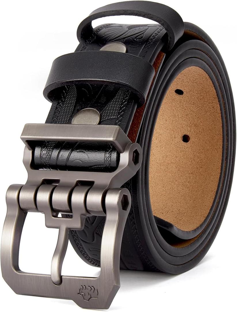 BISON DENIM Men's Belts Leather Dress Genuine Leather Classic Heavy Duty Buckle Belt Casual for Jeans (39-42)