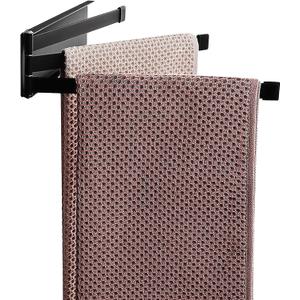 Swing Towel Holder Rack Matte Black, Wall Mounted Towel Bar Swivel with 3-Arm for Bathroom Kitchen Storage