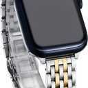 Thin & Feminine Band for Apple Watch 11 10 Se 9 8 7 6 5 4 3, Dressy Metal Band for Women for Apple Watch 42mm 41mm 40mm 44mm 45mm 46mm, Stainless Steel Watch Band for Apple Watch (Silver Gold)