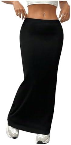 GORGLITTER Women's Trendy High Waisted Bodycon Maxi Skirts Elastic Waist Pencil Long Skirt 2025 Dressy Size M