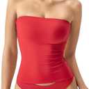 QINSEN Women's Tube Top Double Lined Strapless Bandeau Top Summer Slim Fit Going Out Tank Tops (X-Small, Fairy Red)