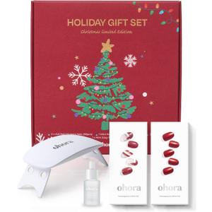 ohora Semi Cured Gel Nail Strips ([2025 Christmas Set] N Santa Cane & N Red Chrome) - Works with Any Lamps, Salon-Quality, Long Lasting, Easy to Apply & Remove