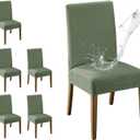 MOSAYT 100% Waterproof Dining Room Chair Covers Set of 6, Super Fit Stretch Jacquard Parson Chairs Slipcovers Removable Washable Chair Seat Protectors for Home, Kitchen, Banquet (Green - XL)