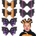6 Pcs Halloween Hair Clips, Horror Bat Spider Hair Clip Halloween Hair Bows Glitter Hair Barrette Halloween Hair Accessories for Women Girls Cosplay Halloween Party Decorations
