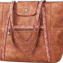 FADEON Large Laptop Tote Bag for Women Designer Leather Laptop Bag Fashion Travel Backpack Purse Shoulder Handbag (Vintage Amber Brown)