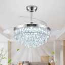 42'' Chandelier Ceiling Fan with Lights, Retractable Fan with Remote and APP, Crystal Fandelier Ceiling Fan, Dimmable LED, Reversible Motor, Quiet for Bedroom Living Room-Chrome