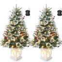 3 Ft Frosty Lighted Artificial Christmas Tree, Pre-Lit Mini Christmas Tree with 78 Dual-Color LED Lights, 8 Lighting Modes Tabletop Small Xmas Tree, Snowman Base for Home Office Party Holiday Decor,2p