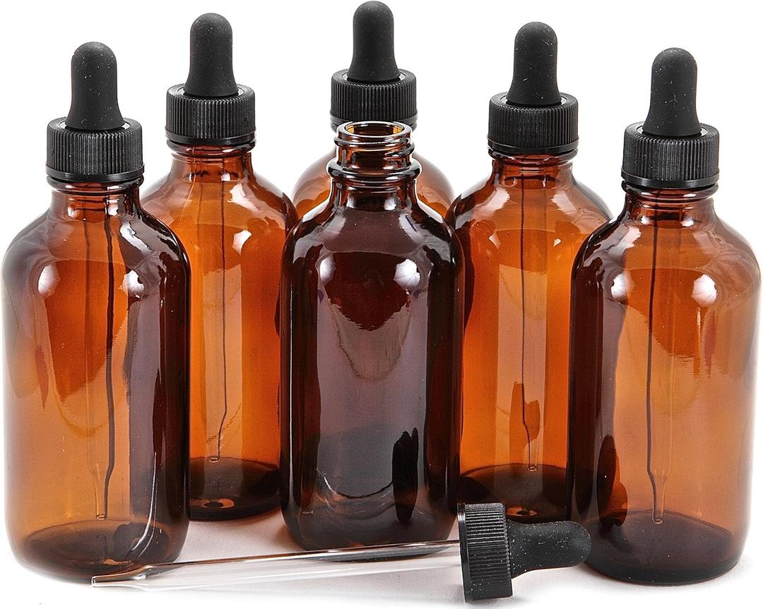 Vivaplex, 6, Amber, 4 oz Glass Bottles, with Glass Eye Droppers