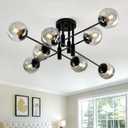 8 Light Glass Globe Ceiling Light Black Mid Century Flush Mount Sputnik Light Fixture Bubble Chandelier Living Room Farmhouse for Dining Room Kitchen Bedroom.