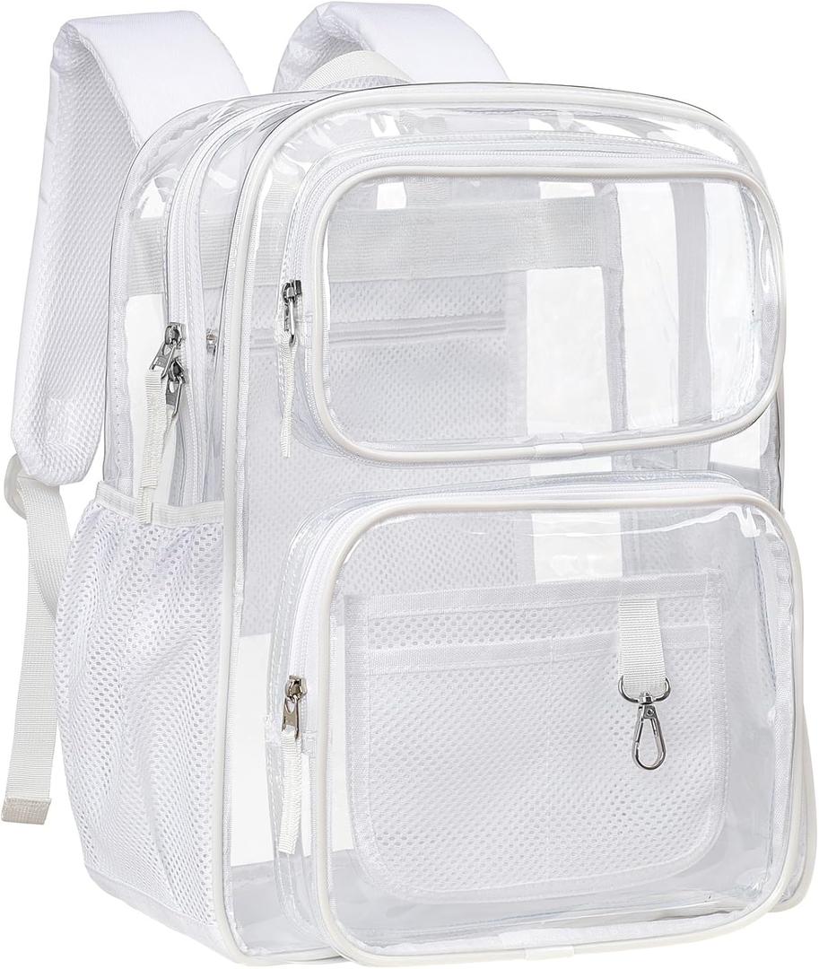 PACKISM Clear Backpack for School - 17 inch Large Heavy Duty Clear Bookbag, See Through PVC Backpacks (for age 12 above) (Light White 17")