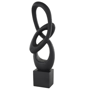 Deco 79 Polystone Abstract Decorative Sculpture Intertwined Loop Home Decor Statue with Block Base, Accent Figurine 6" x 4" x 20", Black