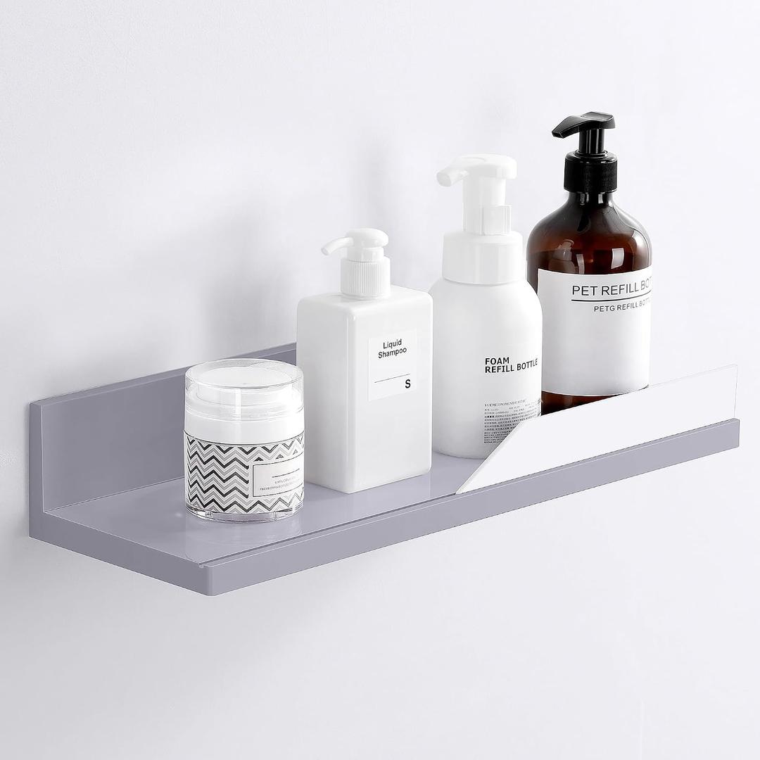 YOHOM Gray Adhesive Floating Shelf No Drilling for Bathroom Tile Wall Stick on Shower Shelf Rack Organizer 14.96inch