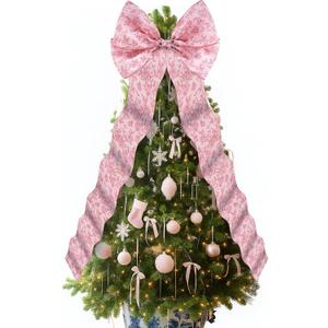 Extra Large Pink Christmas Tree Topper Bow 20 x 47 Inches Giant Chinoiserie Pink Xmas Tree Topper Decor Big Wreath Bow Ornaments for Door Holiday Party Supplies Indoor Outdoor Home Decor (Pink and White)
