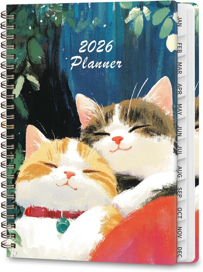 2026 Planner, Weekly and Monthly Calendar Agenda Book, Jan 2026 - Dec 2026, Hardcover Planning Academic Planner for Office School Supplies and Desk Accessories - A5 (6.3'' x 8.5'') (Cozy Cats)
