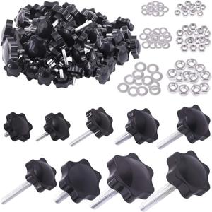 45 Sets M4 M6 M8 Star Knobs Male Thread Clamping Knob Screw Hand Tightening Knob Quick Removal Replacement Parts with 304 Stainless Steel Hex Nuts and Flat Washers Assortment Kit (The Assortment Kit)