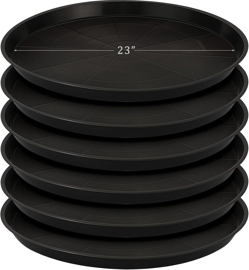 Eccliy 6 Pack Plastic Plant Saucer Heavy Duty Planter Saucers Large Plant Pot Saucers Plastic Water Trays for Indoors and Outdoors Flower Plant Plant Drip (Black,23 Inch)