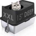 Top Entry Cat Litter Box with Lid, Stainless Steel Extra Large Enclosed Cats Kitty Litter Pan Easy Cleaning, XL Metal High Side litter Boxes Tray, Cat Box Enclosure, Never Absorb Odor or Rust