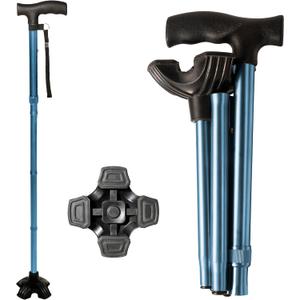 Stander Wonder Cane, Foldable Walking-Cane for Stability, Collapsible Free-Standing Walking-Stick with Adjustable Handle, Lightweight Quad-Cane for Men, Women, Seniors and Elderly, Cobalt Blue