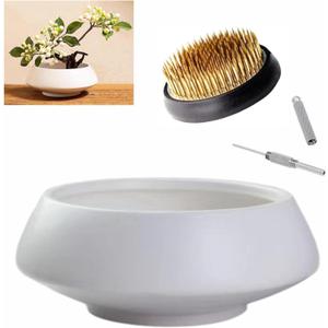 Ceramic Flower Pot Flower Arrangement Set Japanese Ikebana Floral Art Supplies Flower Bowl Decorative Flower Vase for Centerpieces (White)