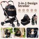 Dog Strollers for Small Dogs and Cats, 3-in-1 Pet Stroller with Removable Carrier, 4 Wheels One-Hand Fold Travel Carriage with Storage, Cup Holder and Car Seat, Black