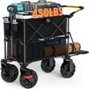 TIMBER RIDGE Push & Pull Double Decker Wagon, 400L Large Capacity Heavy Duty & 450lb Load, Collapsible Cart with All-Terrain Wheels & Brakes, 54” Extended Foldable for Sports, Beach, Camping, Black