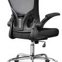 DEVAISE Office Chair, Ergonomic Computer Desk Chair with Flip-up Armrests, Comfy Mesh with Adjustable Lumbar Support, Black