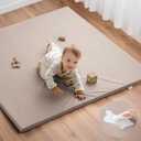 Blissful Diary Vegan Leather Baby Play Mat, 50x50 Thicken Foam Cushioned & Waterproof Playpen Mat for Infants and Toddlers, Stylish and Just Wipe-Clean Playmat for Baby Play on Floor, Taupe