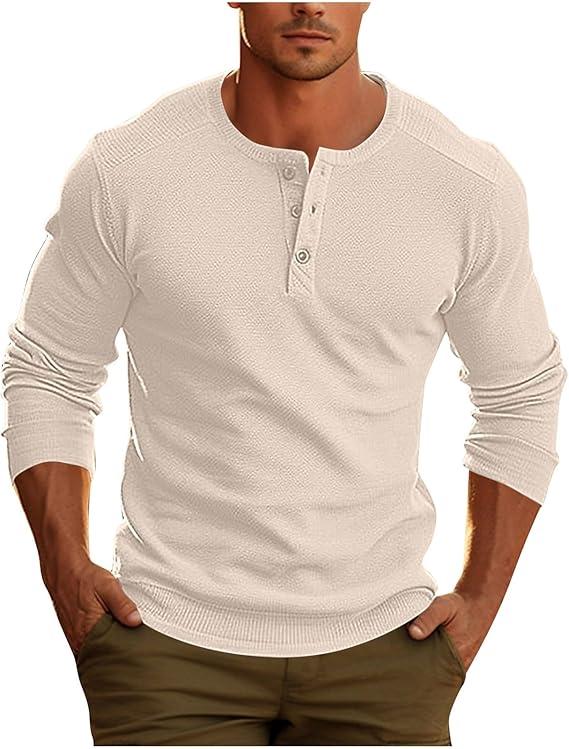 Anrabess Men's Long Sleeve Henley Shirts Cotton 3-Button Spring Casual T-Shirts Solid Color Soft Basic Tops 2026, XL