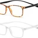 JM 2 Pack Magnetic Reading Glasses for Men Women, Hang Neck Blue Light Blocking Computer Readers Tortoise & Clear +3.0