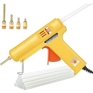 Chanseon 150 watts Industrial Hot Melt Glue Gun US Plug with 10 Pcs Glue Sticks Adjustable Temperature 5 Copper Nozzles for DIY Crafts and Quick Repairs