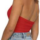 Artfish Women's Sexy Scoop Neck Halter Crop Top Backless Knit Rib Basic Cami Tank Tops (Bright Red), S