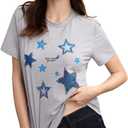 SHENHE Women's Star Print Graphic Tee Crew Neck Short Sleeve Summer Casual Going Out Top (Grey) M