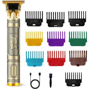 Cordless Electric Hair Trimmer with 10 Guide Combs, Professional Rechargeable T Beard Trimmer Shaver for Men, Zero Gapped Hair Clippers Cutting Grooming Kit for Barbers and Stylists