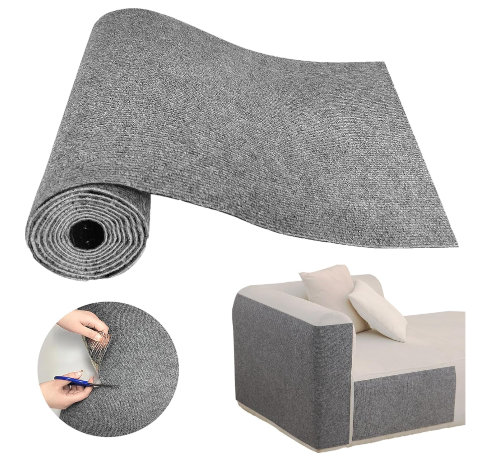 Cat Scratch Couch Furniture Protector, Self-Adhesive Cat Scratch Pad Deterrent for Furniture, DIY Climbing Cat Scratcher Couch Protector from Cat Claws Scratching for Indoor, with 10 Pins (LightGrey)