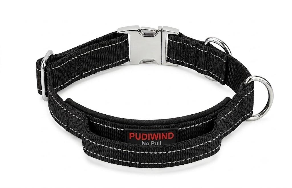 PUDIWIND No Pull Dog Collar, Adjustable 17-22in for Medium Dogs, S, Black | 17”-22” Neck Size, 1” Wide, Heavy Duty Design, Metal Buckle, Behavior Training, Daily Walking, Black
