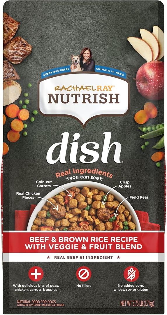 Rachael Ray Nutrish Dish Premium Natural Dry Dog Food, Beef & Brown Rice Recipe with Veggies, Fruit & Chicken, 3.75 Pounds (EXP 05/14/27)